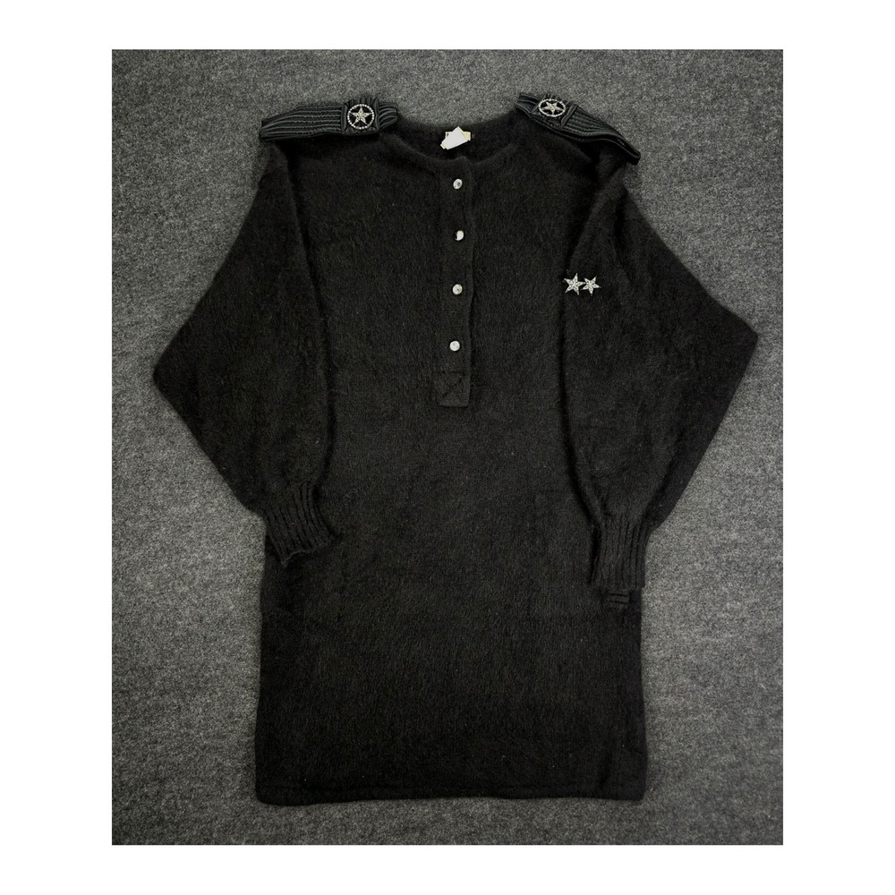 Vintage Krizia Maglia Women Black Mohair Angora Cardigan Sweater Dress Size 8